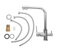 POPETPOP Two-Handle Construction Copper Spout Stainless Rotatable Steel and Sink Faucet with Dual Spray Heads Easy Installation Kitchen Suitable for Kitchen and Rv Use