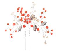 POPETPOP U-shaped French Hairpin Rhinestone Hair Fork Chignon Pin Red Alloy Lightweight for Brides Bridesmaids Wedding Special Occasions