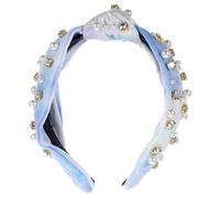 POPETPOP Velvet Wide Knotted Headband with Tie-dye Pearl Accents, Blue Gradient Fabric Hair Band for Women, Fashion Hair Accessory for Weddings and Everyday Wear