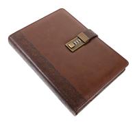 POPETPOP Vintage A5 Hardcover Journal Notebook with Lock, Pu Faux Leather Cover, Coffee Color, Refillable Work and Travel Notepad for Office and Personal Use