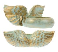 POPETPOP Vintage Angel Wing Resin Candlestick round Tray Blue Decorative Table Candle Holders for Romantic Home Party and Festival Decor Compact Space-saving Design