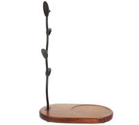 POPETPOP Vintage Copper Coffee Mug Holder Tree with Wooden Base, 4-Hook Cup Organizer Rack for Kitchen Countertop, Household Cup Drainer Stand and Mug Storage Accessory