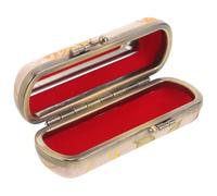 POPETPOP Vintage Embroidery Lipstick Case with Mirror, Portable Lipstick Container for Women, Travel Cosmetic Organizer Box, Antique Bronze Edge Jewelry and Lip Balm Holder, White
