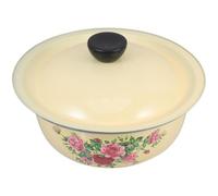POPETPOP Vintage Enamel Mixing Bowl 18cm with Lid, 800ml Retro Storage | Enamel and Stainless Steel Build, Dustproof Cover, Home or Hotel Use, Random Pattern Styles