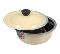 POPETPOP Vintage Enamel Mixing Bowl with Lid, 18cm Retro Kitchen Basin | Stainless Steel Lined Enamel, Dustproof Cover, Multifunctional Use for Homes and Hotels