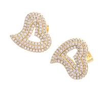 POPETPOP Vintage Gold Plated Heart Earrings with Hollow Design and Shimmering Zircon Details Lightweight Fashion Jewelry for Women and Luxury Accessories