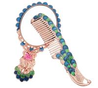 POPETPOP Vintage Handheld Cosmetic Mirror with High Definition Surface and Elegant Peacocks Pattern, Portable Zine-alloy Makeup Mirror with Comb for Outdoor Use and Pocket Carry