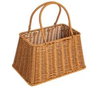 POPETPOP Vintage Iron Frame Handheld Woven Flower Basket, Rectangular Faux Rattan Floral Basket for Wedding, Fruit Storage, and Home Decor
