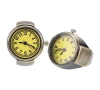 POPETPOP Vintage Retro Finger Ring Watches Easy to Wear Decorative Round Dial Watches Golden Metal Material 2pcs with Roman Numerals, Stylish Quartz Watches for Men and Women