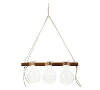 POPETPOP Vintage Wall Hanging Hydroponic Glass Plant Vase with Wood Stand, Nordic Style Wall Decoration Planter Bottle for Indoor Home Gardening