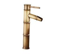 POPETPOP Wash Basin Mixer Tap Antique Copper Bamboo Style Bathroom Faucet with Space-Saving Design No Splash 2pcs Water Inlet Tube for Bathroom