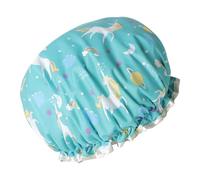 POPETPOP Waterproof Double-layer Bathing Hat Shower Cap with Elastic Band for Women, Blue Unicorn Pattern Kitchen and Bath Splash Guard Hair Cover