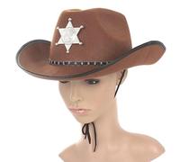 POPETPOP Western Sheriff Hat Featuring Star-shaped Gold Badge for Adults with Adjustable Fit and Rigid Shape, Non-woven Fabric and Material for Fancy Dress Parties