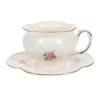 POPETPOP White Ceramic Coffee Cup with Saucer Set for Tea and Hot Chocolate