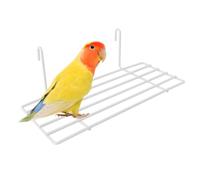 POPETPOP White Iron Frame Hanging Shelf for Pet Parrot Bird Perching, Sturdy and Spacious, Ideal for Home and Outdoor Use
