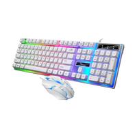 POPETPOP White Keyboard and Mouse Set, Wired USB Gaming Keyboard and Mouse Combo with 104 Keys, Colourful LED Breathing Light, Abs Build, Floating Keycap Design for PC Gaming