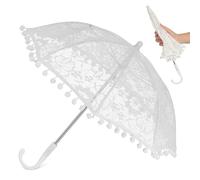 POPETPOP White Lace Umbrella Parasol with Embroidered Lace Decoration, Adds Extra Charm, Beautiful Design and Unique Bright Colour, for Stage Performances and Tea Party Accessories