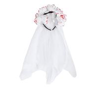 POPETPOP White Rose Floral Crown Veil Headband with Flexible Design for Day the Dead and Costume Party, Unique Hair Decoration Headpiece Creating a Horror Atmosphere