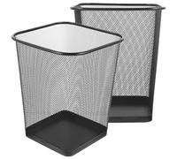 POPETPOP Wire Mesh Trash Bin 2Pcs Square Metal Garbage Container Solid Base for Bedroom and Study Small Black Waste Basket