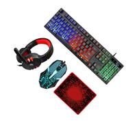 POPETPOP Wired 4-in-1 Keyboard Mouse Headset and Mousepad Combo USB LED Backlit Ergonomic Computer Gaming Keyboard Mouse Headphone Set for Office and Gaming
