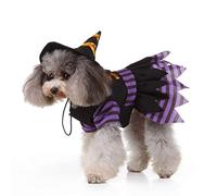POPETPOP Witch Costume for Small Dogs - Halloween Funny Pet Cosplay Clothes With Hat for Puppy Doggie - Size XL