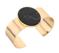 POPETPOP Women’s Open Cuff Bracelet with Large Black Oval Marble Inlay, Polished Alloy Metal, Comfortable Adjustable Fit, Minimalist and Trendy Design for Work and Leisure