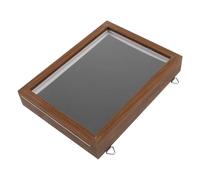 POPETPOP Wood Grain Pin Display Case Medium with Dustproof Window, Large Capacity Badge Organizer Box for Enamel Pins and Medals, Velvet Lined Jewelry Storage Suitable for Collectors