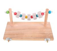 POPETPOP Wooden Bird Stand and Hamster Platform with Lava Chew Block, Easy to Install Cube Shape Bird Perch That Attracts Parrot's Attention, for Home Decor and Small Pets