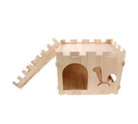 POPETPOP Wooden Bunny Castle Hideout House for Small Pets - Detachable Rabbit and Guinea Pig Habitat, Hamster Activity Shelter with Modular Design for Indoor Use