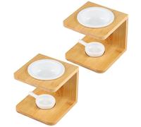 POPETPOP Wooden Essential Oil Burner Set of 2 with Ceramic Tealight Candle Holders, 3-sided Aromatherapy Wax Melt Burner for Home Fragrance and Relaxation