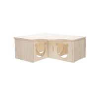 POPETPOP Wooden Hamster Hideout Maze Toy Small 3-chamber Habitat Decorative Guinea Pig Hiding House for Dwarf Hamsters and Mice