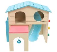 POPETPOP Wooden Hamster House with Ladder and Slide for Small Pets, Blue Climbing Play Hut That Relieves Boredom and Increases Activity Level, for Small Hedgehogs and Mice