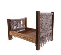 POPETPOP Wooden Newborn Photo Posing Bed with Bohemian Macrame Tassels, Mini Vintage Studio Prop Cot for Photography Sessions and Professional Photoshoot