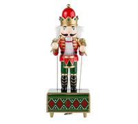 POPETPOP Wooden Nutcracker Music Box in Red with Windup Mechanism Classic Drumplaying Design, Adorable Nutcracker Figure for Xmas Decoration and Present Idea