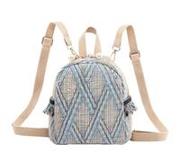 POPETPOP Woven Shoulder Bag for Women Travel Backpack with Large Capacity and Polyester Material, Blue Campus Bag Holds Water Bottles and Magazines, Student Rucksack for Leisure and Travel