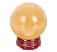 POPETPOP Yellow Citrine Crystal Tabletop Crystal Ornament with Wooden Stand Easy to Display Decorative Sphere for Office Desk and Family Home Decor for Stylish Holiday Decorations