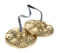 POPETPOP Yoga Meditation Cymbal Bell Pair, Handmade Nepal Copper Mini Cymbals with Six-syllable Chant Pattern for Religious Ceremony and Spiritual Percussion Instrument