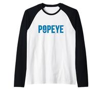 Popeye The Sailor Man Blue Anchor Logo Retro Comic Raglan Baseball Tee
