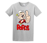 Popeye The Sailor Man LogoVintage T Shirt Short Sleeve Funny Top Grey 3XL