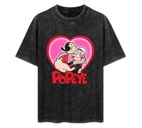 Popeye The Sailor Man Popeye and Olive OYL Popeye Cartoon Mens T-Shirt Black Graphic Unisex Tee Shirt M