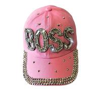 Popfizzy Bling Boss Baseball Cap for Women, Best Boss Gifts for Women, Rhinestone Boss Hat, Gifts for Boss Women, Boss (Pink), One Size