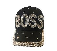 Popfizzy Bling Boss Baseball Cap for Women, Best Boss Gifts for Women, Rhinestone Boss Hat, Gifts for Boss Women, Boss Hat (Black), One Size