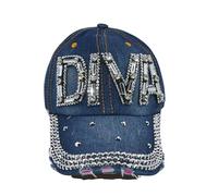 Popfizzy Bling Hat for Women and Girls, Fun Rhinestone Baseball Cap, Bejeweled Distressed Denim Hat, Bling Gifts for Women, Diva, One Size