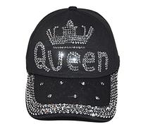 Popfizzy Bling Hat for Women, Rhinestone Baseball Cap, Bedazzled Distressed Denim Hats, Birthday Gifts for Women, Adjustable, Queen With Crown (Black), One Size