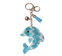 Popfizzy Bling Keychain Accessories for Women, Rhinestone Keychain, Car Keys Keychain Charms, Cute Purse Charms for Handbags, Jumping Dolphin Aqua (Silver), Large