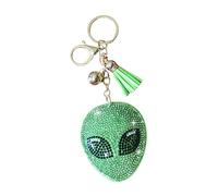 Popfizzy Bling Keychain Accessories for Women, Rhinestone Keychain, Car Keys Keychain Charms, Cool Purse Charms for Handbags, Green Alien Head (Gold), Large
