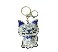 Popfizzy Bling Keychain Accessories for Women, Rhinestone Keychain, Car Keys Keychain Charms, Cool Purse Charms for Handbags, Blue Sparkle Cat (Silver), Large