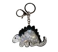 Popfizzy Bling Keychain Accessories for Women, Rhinestone Keychain, Car Keys Keychain Charms, Cool Purse Charms for Handbags, Silver Stegosaurus Dinosaur (Silver), Large