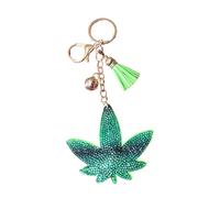 Popfizzy Bling Keychain Accessories for Women, Rhinestone Keychain, Car Keys Keychain Charms, Cute Purse Charms for Handbags, Green Weed Leaf (Gold), Large