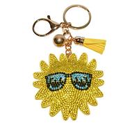 Popfizzy Bling Keychain Accessories for Women, Rhinestone Keychain, Car Keys Keychain Charms, Cute Purse Charms for Handbags, Sun (Gold), Large